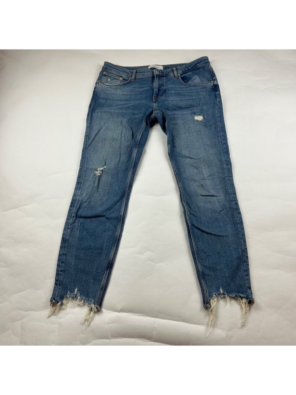 Zara Blue Distressed Stretch Denim Skinny Ankle Jeans 12
